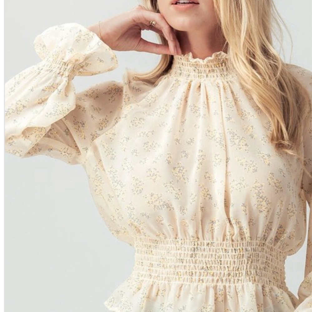 Floral print long sleeve mock neck top romantic style - Picture 4 of 12